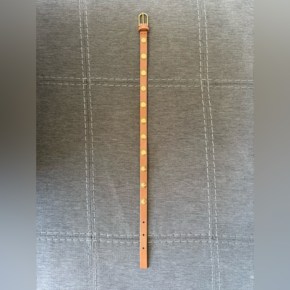 Tory Burch Tan Leather Logo Studded Double Wrap Bracelet - Picture 6 of 7